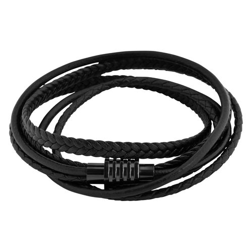 Black Trio Braided Leather Bracelet
