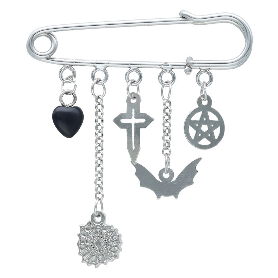 Pentagram Chain Safety Pin Brosche