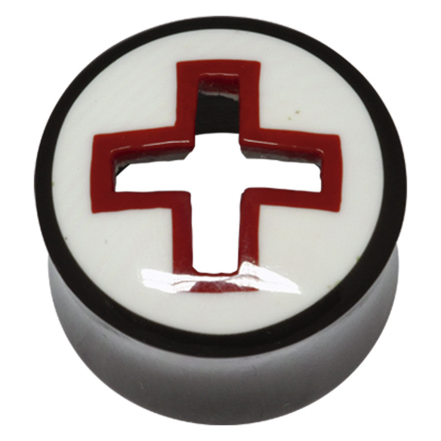 Buffalo Horn Red Cut Out Cross On White Plug